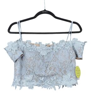 Sequin Hearts Off Shoulder‎ Lace Crop Top Silver Nude Formal Occasion Size 7